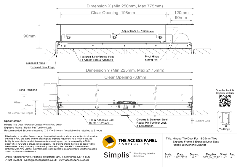 Exposed Frame and Door Edge Hinged Tile Door for Tiles 18-25mm Thick Generic Technical Drawing