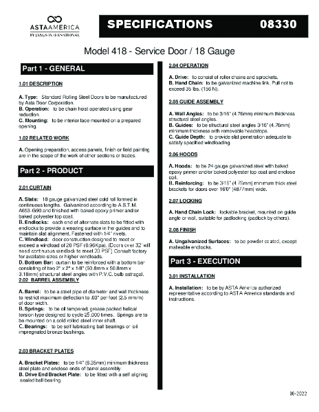 Model 418 Technical Specifications