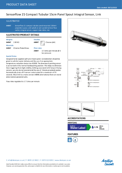 Sensorflow 21 compact 150mm wall mounted link spout A4847AA