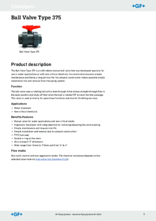 Ball Valve Type 375 - Datasheet