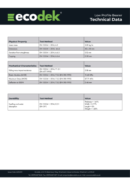 Ecodek Low Profile Bearer Technical Data Sheet