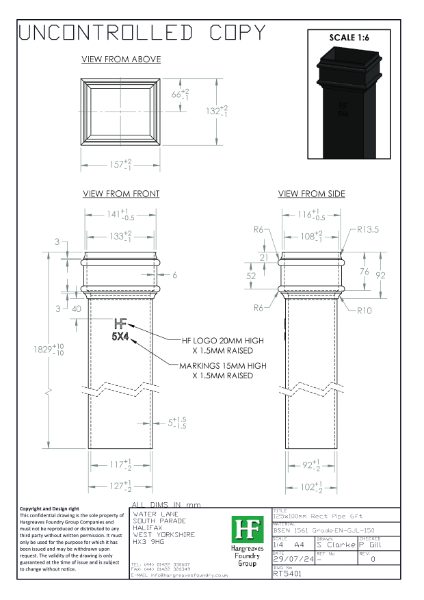 125x100mm Plain Rainwater Pipe Drawing