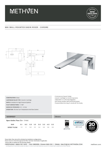 Wai wall mounted basin mixer WAIWMBCP