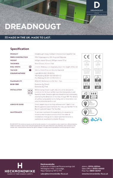 Specification Sheet - Dreadnought Entrance & Transition Carpet