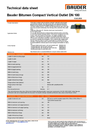 Bauder Bitumen Compact Vertical Outlet DN 100