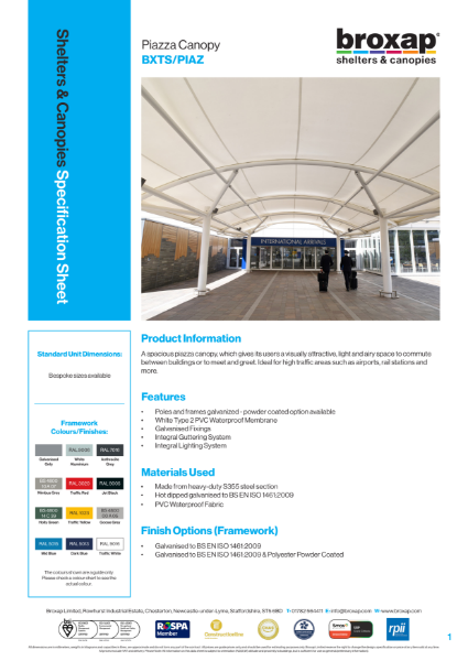 Piazza Canopy Specification Sheet