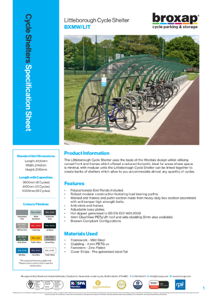 Littleborough Cycle Shelter Specification Sheet