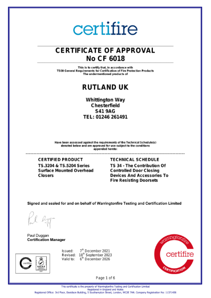 TS.5204 - BS EN 1634-1 Fire Test - Certifire Certificate