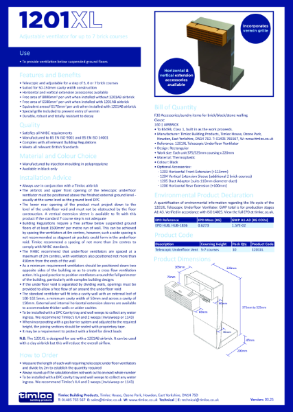 1201XL Telescopic Underfloor Ventilator Datasheet