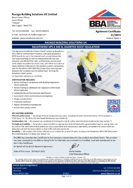 BBA Certificate for Ravatherm XPS X 300 SL