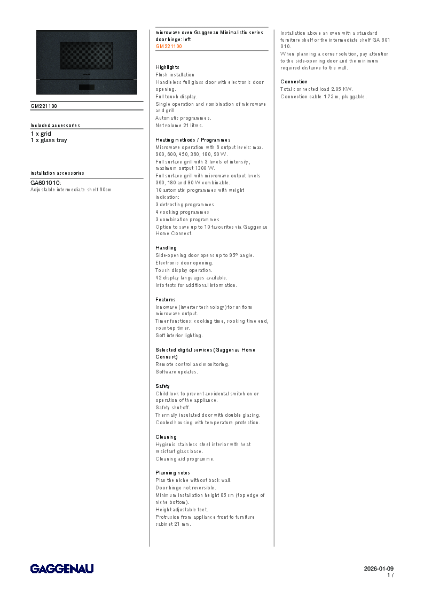 GM221100 Product Specification Sheet