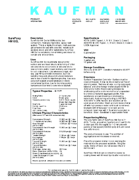 SurePoxy HM Gel Product Data Sheet