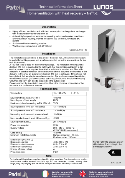 LUNOS Nexxt E Technical Data Sheet