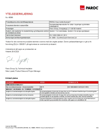 DoP 40095 PAROC Hvac Combi AluCoat T