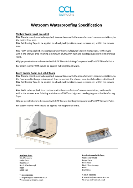 Wetroom Waterproofing Specification