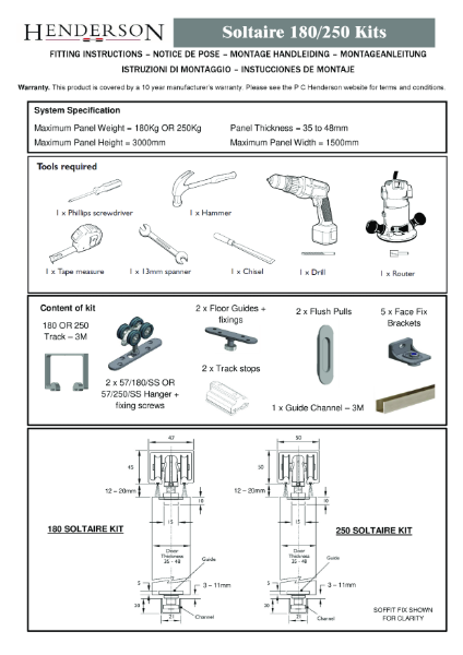 Soltaire 180 and 250 Kit Pack Fitting Instructions