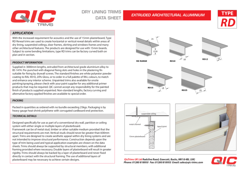 Reveal Trims For 15mm Plasterboard RD