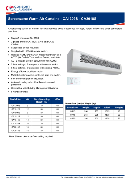 Large air curtains data sheet