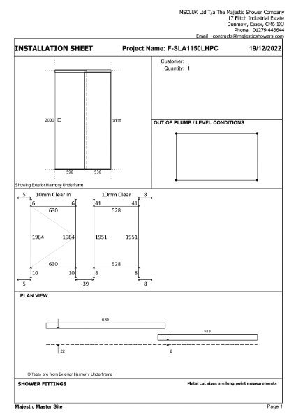 Installation Sheet - Harmony 1150mm