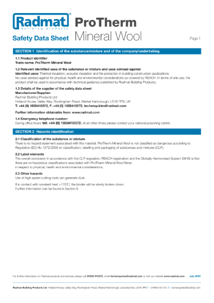 ProTherm Mineral Wool - SDS