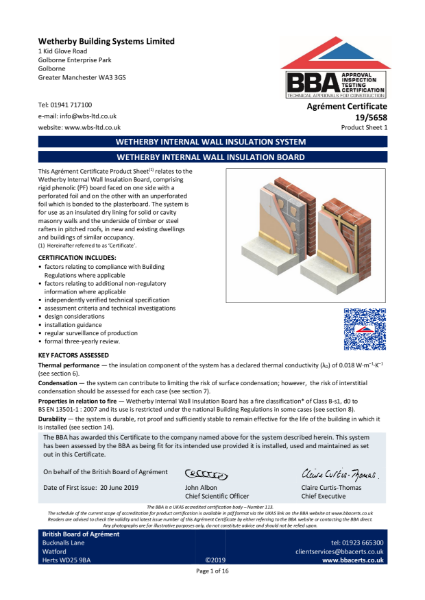 Internal Wall Insulation Board  19/5658 - PS1