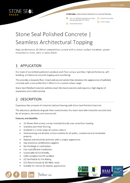 Stone Seal Polished Concrete | Seamless Architectural Topping