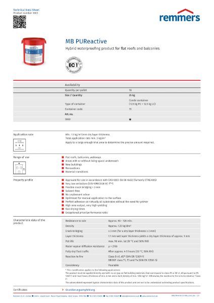 Technical Data Sheet - MB PUReactive