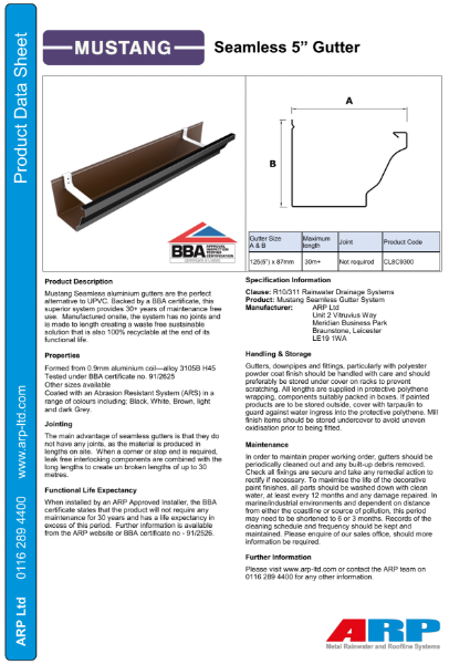 Mustang Seamless Gutter Data Sheet - ARP Ltd