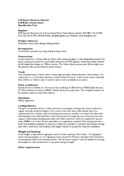 FlexiGlide - Specification Text Vision Glass FlexiGlide Sliding Folding Shutter