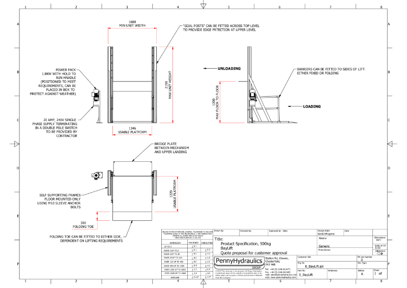 Bay Lift 500kg Technical Data Sheet