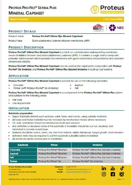 Product Data Sheet - Proteus Pro-Felt® Ultima Plus Mineral Capsheet