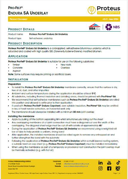 Product Data Sheet - Proteus Pro-Felt® Endura SA Underlay