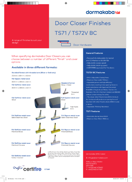 TS71, TS72V BC Door Closer Finishes