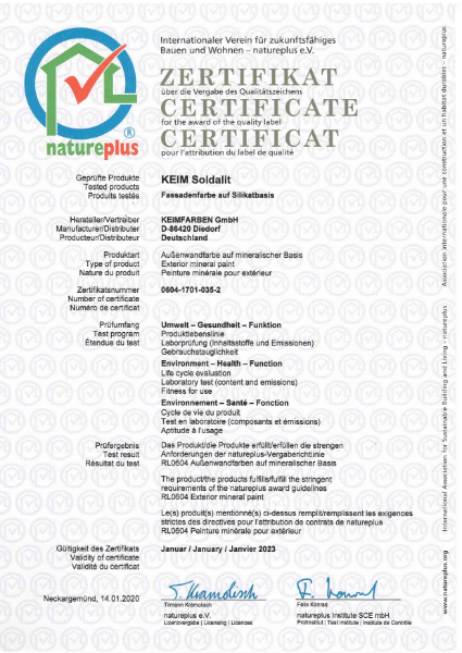 Keim Soldalit NaturePlus Certificate