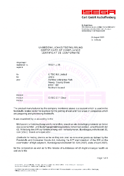 Food Safe Certificate