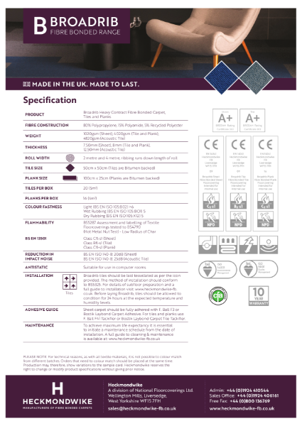 Heckmondwike - Broadrib - Specification Sheet