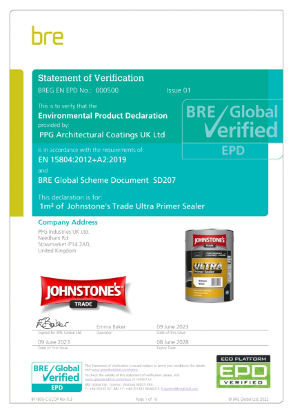 Environmental Product Declaration (EPD) BREG EN EPD No: 000500 Johnstone's Trade Ultra Primer Sealer