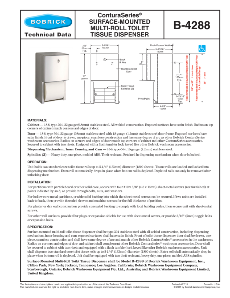 ConturaSeries® Surface-Mounted Multi-Roll Toilet Tissue Dispenser - B-4288