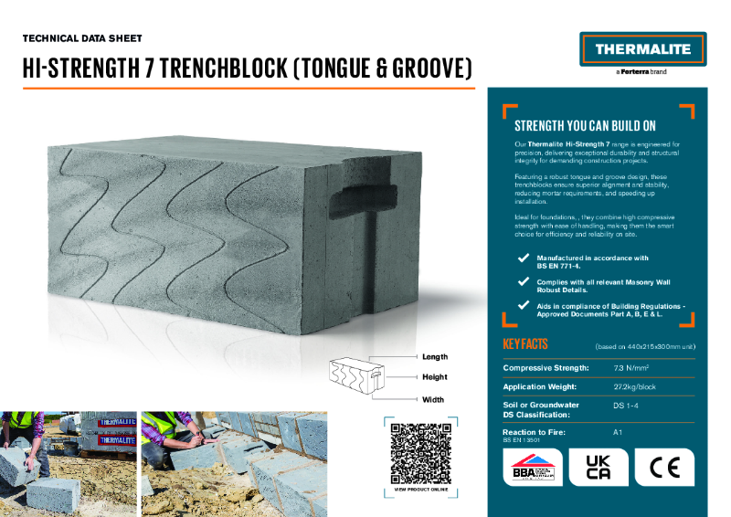 Thermalite Hi-Strength 7 Trenchblock (Tongue & Groove) - Technical Data Sheet