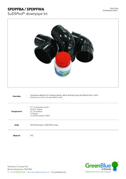 SuDSPod downpipe kit datasheet