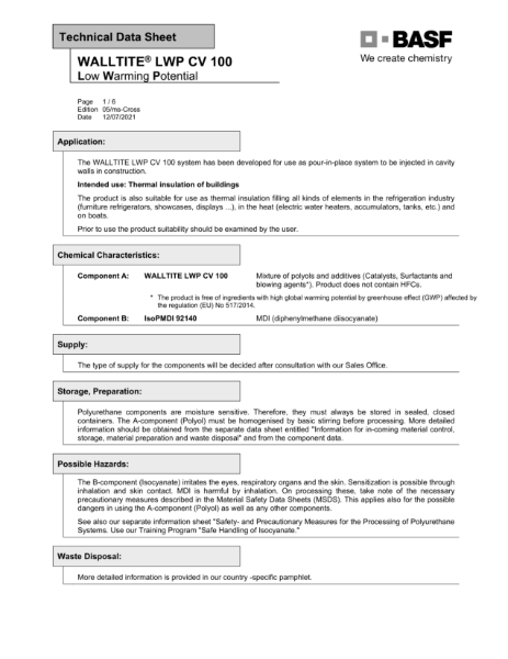 Walltite LWP CV 100 Technical Data Sheet