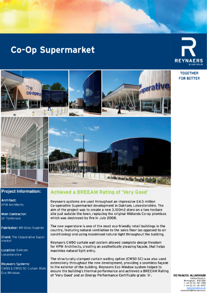 Case Study: The Cooperative Supermarket, Reynaers CW 50 aluminium curtain wall