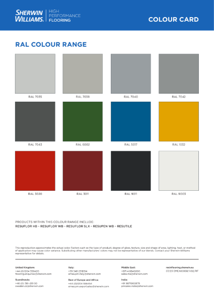 RAL Colour Card - Resuflor™, Resupen, Resutile™
