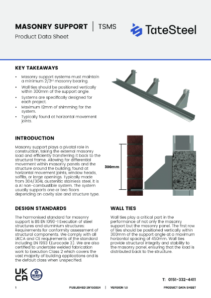 Tate Steel - Masonry Support Data Sheet - V1