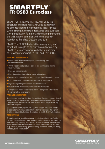 SMARTPLY FR (Flame Retardant) OSB3 - Flame retardant, structural OSB3 panel