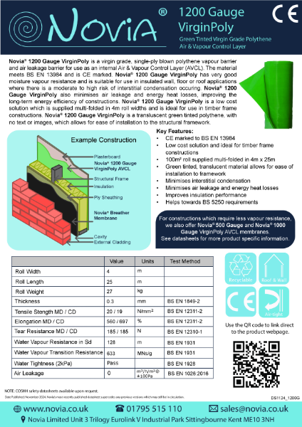Novia 1200 Gauge VirginPoly Green Tinted Polythene AVCL