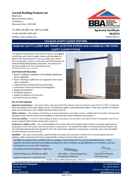 BIGBLOK CAVITY CLOSER AND FRAME ACCEPTOR SYSTEM AND FLAMEBLOK FIRE RATED