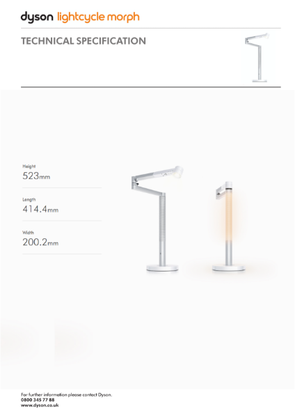 Dyson Solarcycle Light - Desk - Technical Specification