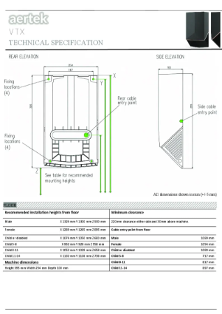 Aertek VTX High Speed Hand Dryer - Tech Spec Data Sheet