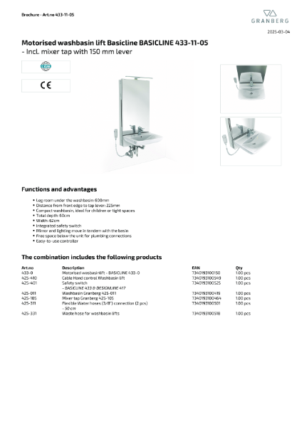 Technical Data Sheet Granberg Basicline 433-11-05